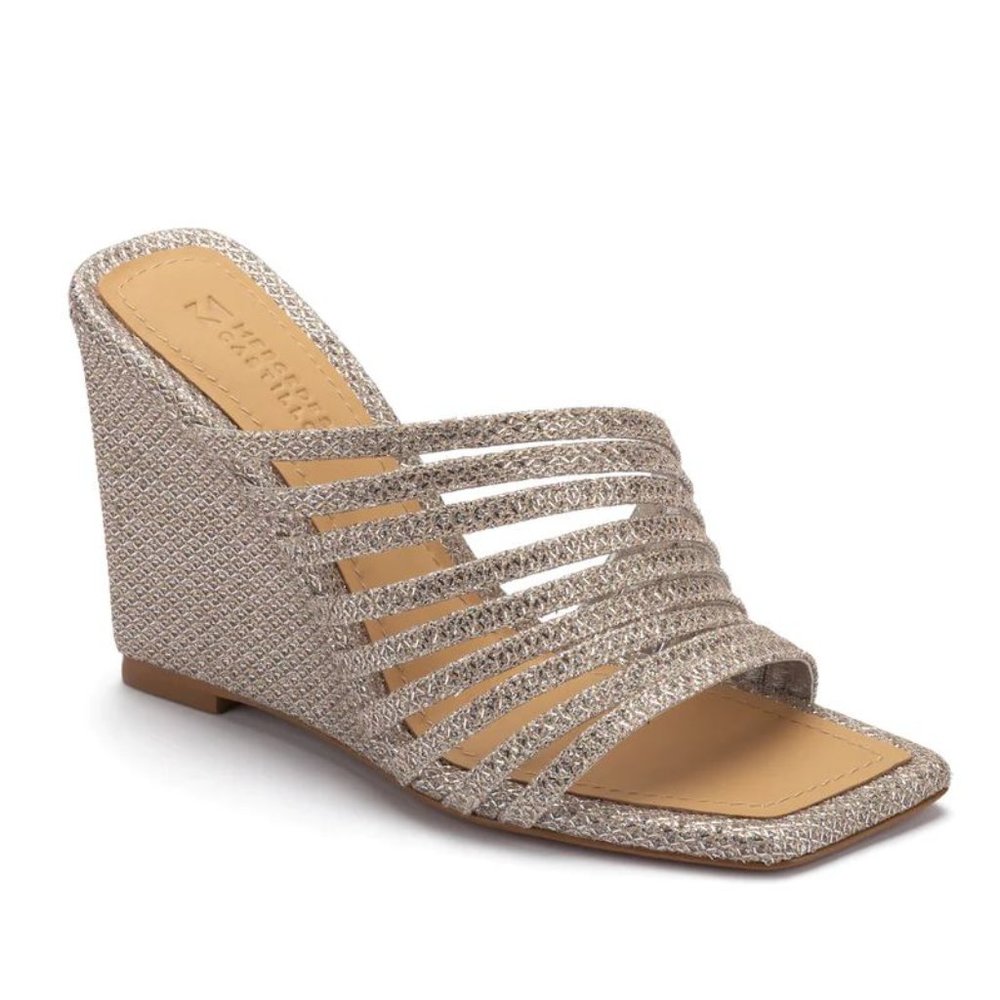 MERCEDES CASTILLO Cecilia Slide Wedge SANDALS Size 6 Platinum Leather NEW $450
